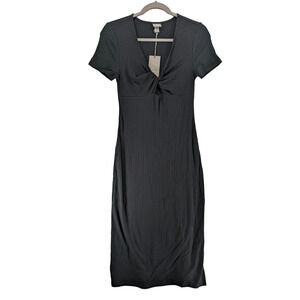 A New Day Sheath Dress XS Black Short Sleeve Cut Out Knit Keyhole Midi Slit Soft